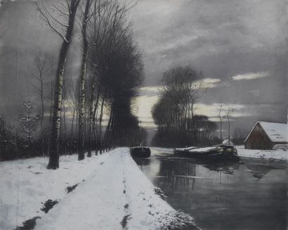 null Henri JOURDAIN (1864-1931)
Péniches sous la neige
Eau-forte imprimée en couleurs...