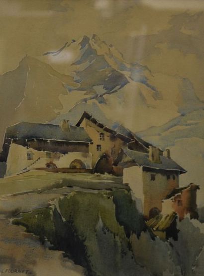 null Lucien FOURNET (1902-1975) Vues de paysages suisses Deux aquarelles formant...