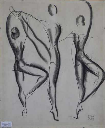 null Jean TOTH (1899-1972) Trois nus dansant Fusain signé en bas à droite H. 41,5...