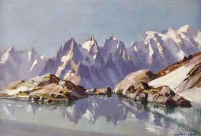 null Marcel WIBAULT (1905-1998) Le Lac Blanc et les aiguilles de Chamonix Huile sur...