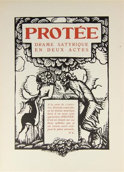 null CLAUDEL (P.). Protée. Drame satyrique en 2 actes. Paris, NRF, 1920. In-4°, demi-chagrin...