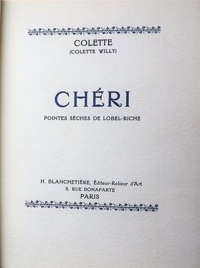 null COLETTE. Chéri. Paris, Blanchetière, 1925. In-4°, maroquin bleu canard, plats...