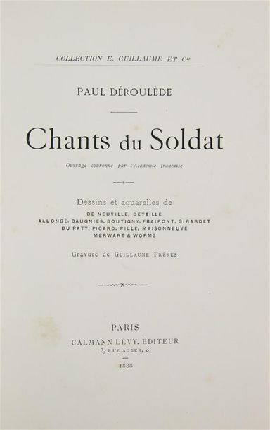 null DEROULEDE (P). CHANTS DU SOLDAT. Paris, Calmann-Lévy, 1888. In-8 demi-chagrin...