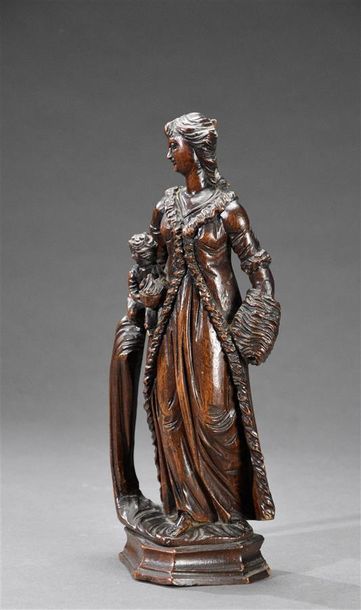 null Natural stained wooden statuette representing a young woman with a sleeve and...