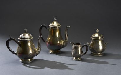 null Silver tea and coffee set decorated with ribboned nets, fretel grip in floral...