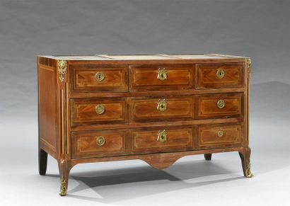 null Long chest of drawers with three wooden veneer leaf drawers in a triple frame...