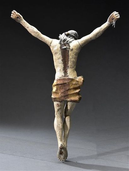 null Dead Christ in polychrome and gold carved wood, perizonium tied at the size...