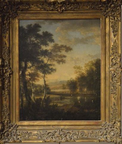 null Jan HACKAERT (1629-1685) Water body near large trees Canvas, signed below left...