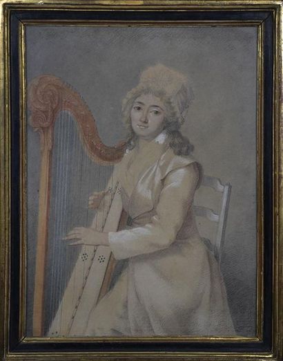 null 19th century FRENCH school Harp player Drawing with three pencils H. 31 cm -...