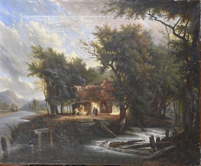 null AUBERT (19th century) Le moulin Oil on canvas signed and dated 1845 on the lower...