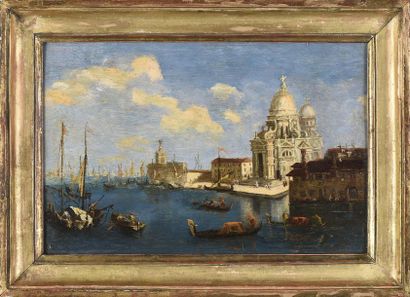 null School of the 19th century View of Venice Oil on panel H. 18,5 cm L. 28 cm 