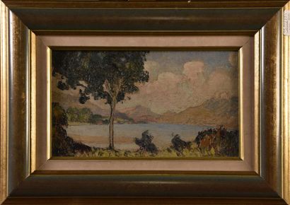 null Louis-François LACHAT (1873-?) "Le petit lac" Oil on canvas signed below left,...