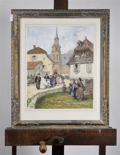 null Jean Louis LEFORT (1875-1954) The Alsatian marriage of pencil and gouache, signed...