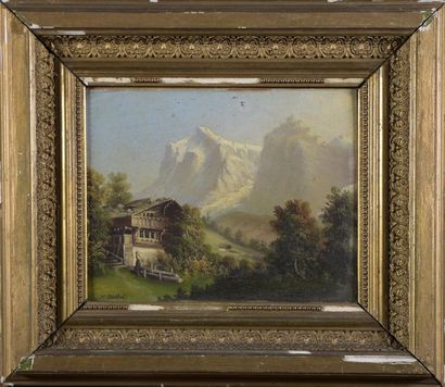 null M RACHEL***French school of the 19th-20th centuries Mountain landscapes Lot...