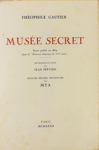 null GAUTIER (Théophile). MUSEE SECRET. Texte publié en 1864 dans le « Parnasse Satyrique...