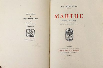 null HUYSMANS (J.K.). MARTHE. HISTOIRE D'UNE FILLE. Paris, Crès, 1914. In-8, cartonnage...
