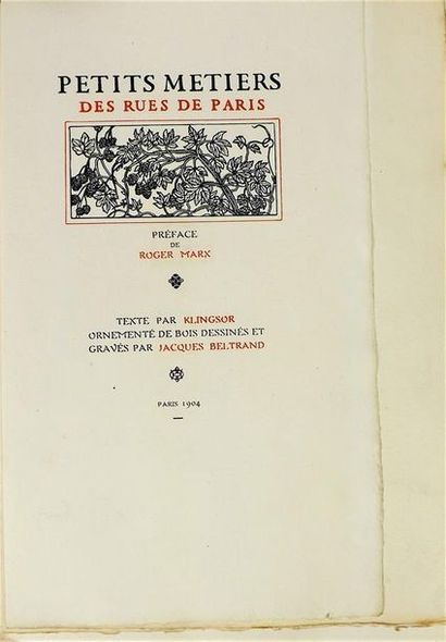 null KLINGSOR (Tristan). PETITS METIERS DES RUES DE PARIS. Paris, Féquet, 1904. In-8...