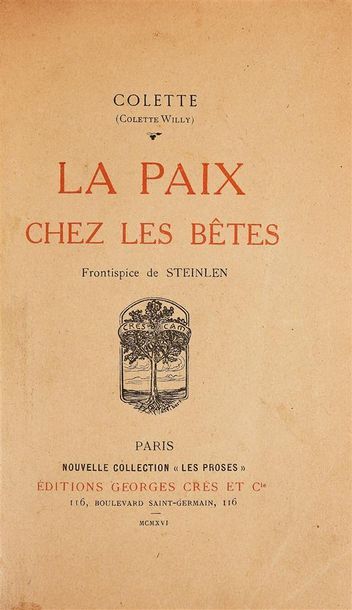 null COLETTE. PEACE AMONG THE BEES. Paris, Crès, 1916. In-12, beige bradel waiting...