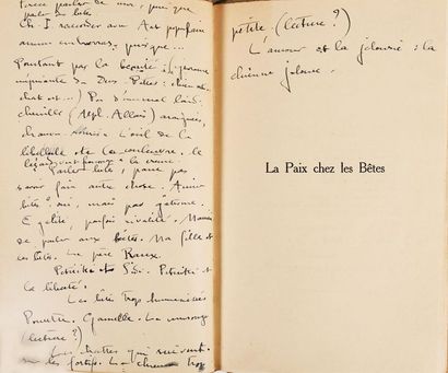 null COLETTE. LA PAIX CHEZ LES BETES. Paris, Crès, 1916. In-12, cartonnage d'attente...