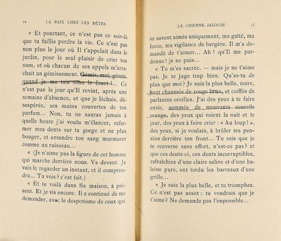 null COLETTE. LA PAIX CHEZ LES BETES. Paris, Crès, 1916. In-12, cartonnage d'attente...