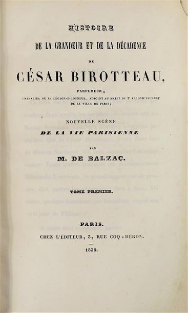 null BALZAC (H. de). HISTORY OF THE GRANDEUR AND DECADENCE OF CESAR BIROTTEAU, perfumer,...