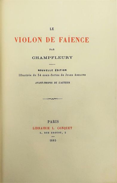 null CHAMPFLEURY. LE VIOLON DE FAIENCE. Paris, Conquet, 1885. In-12, demi-maroquin...