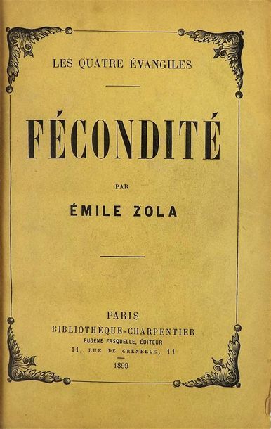 null ZOLA (Emile). LA FECONDITE. Paris, Fasquelle, 1899. In-12, demi-maroquin havane,...