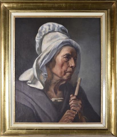 null Dans le goût de Théodore Géricault (1791-1824) Portrait de vieille femme Huile...