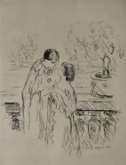null Pierre LAPRADE (1875-1931) Couple dans un paysage et jeune femme au balcon Deux...