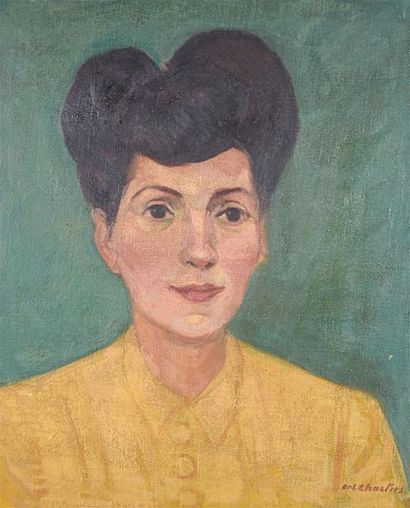 null Antoine CHARTRES (1903-1968) Portrait de femme à double chignon Huile sur toile...