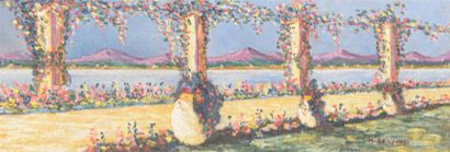 M. BOUSQUET (XXe siècle) Terrasse fleurie...