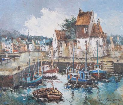 null Claude MOURIER (Né en 1930) Le port à Honfleur Huile sur toile signée en bas...