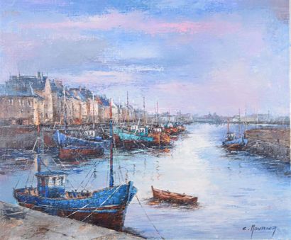 null Claude MOURIER (Né en 1930) Le port de pêche Huile sur toile signée en bas à...