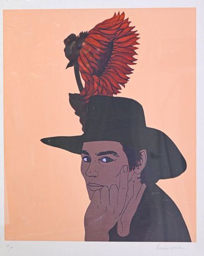 null Kimpy BAUMGARTNER (XXe siècle) L'homme au chapeau fleuri Lithographie originale...