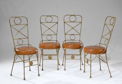 TRAVAIL CONTEMPORAIN Travail contemporain Suite de quatre chaises, structure en bronze...
