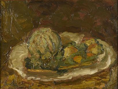 Georges BOUCHE (1874-1941) Georges BOUCHE (1874-1941) Plat au melon Huile sur toile,...