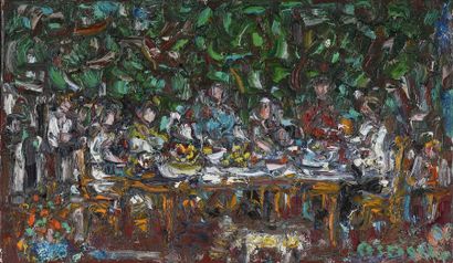 André COTTAVOZ (1922-2012) André COTTAVOZ (1922-2012) La table sous les arbres Huile...