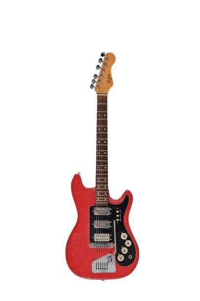 null Guitare HOFNER, Allemagne, modèle 173, 3 micros, plastique rouge décollé