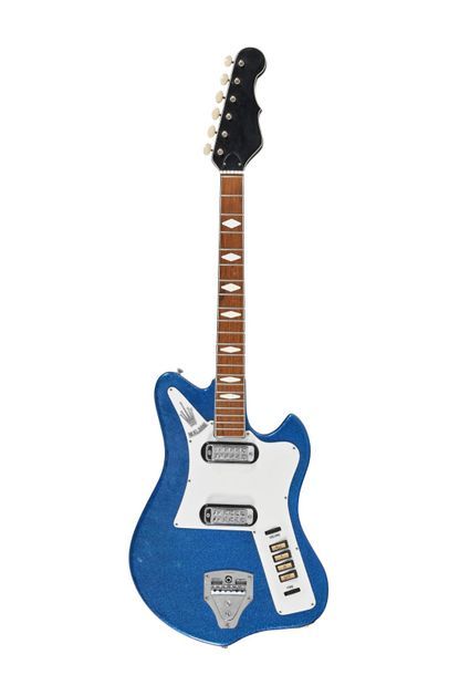  Guitare WELSON, Italie, Kinton 2V, années 1960, 2 micros, Sparkle blue