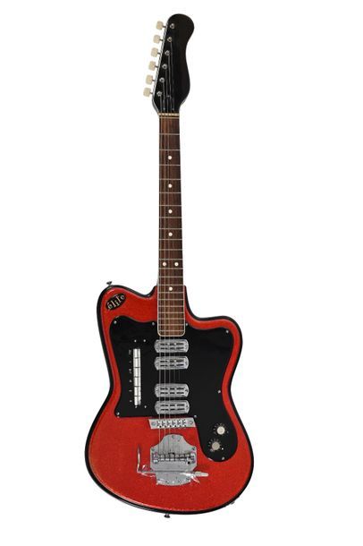 null Guitare CRUCIANELLI Elite, Italie, années 1960, 4 micros, rouge paillettes