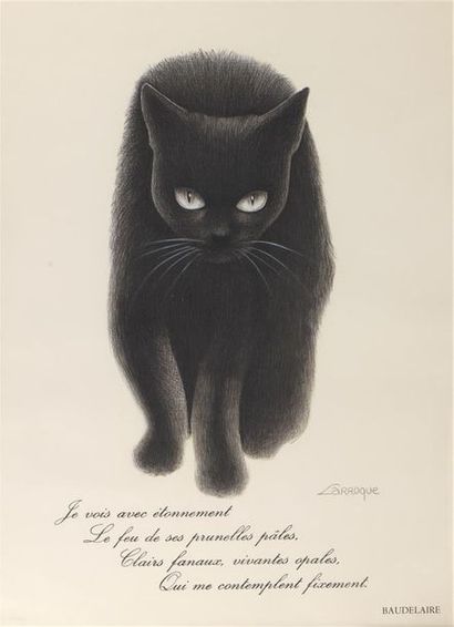 Dan LARROQUE (1944-2009) 

Chat lettré, avec des vers de Baudelaire.

Lithographie.

H....