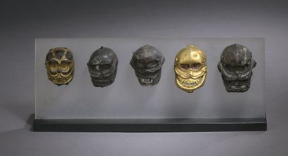 null TIBET - 18th/19th century Five silver and copper Citipati heads, two of them...