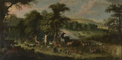 null Attribué à Jacob BOUTTATS (actif en Flandres vers 1700) Le paradis terrestre...