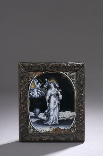 null SAINT GENEVA GENEVA in enamel painted in grisaille with gold highlights in a...
