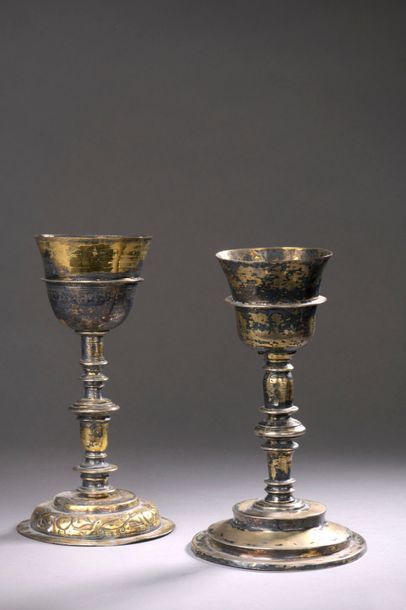 null Gilt silver CALICE, baluster shaft, circular base decorated with interlaced...