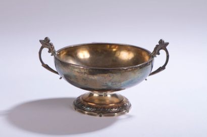 null WEDDING CUP in silver, with two openwork handles with cherub decoration, the...