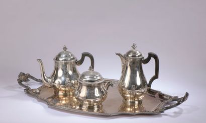 null TEA AND COFFEE SERVICE in silver Regency style with mantling decoration and...