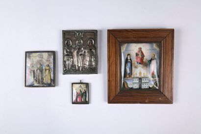 null MEETING OF FOUR RUSSIAN Rectangular Rectangular polychrome enamelled ICONS depicting...