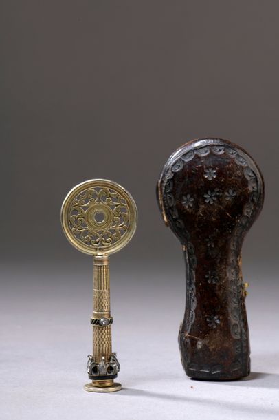 null PIPE KEY BRACE in the shape of a key in vermeil decorated with Rhine stones,...