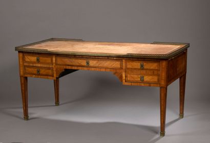 null DESK TOP Rectangular flat in veneer wood inlaid with leaves in fillets of frame,...